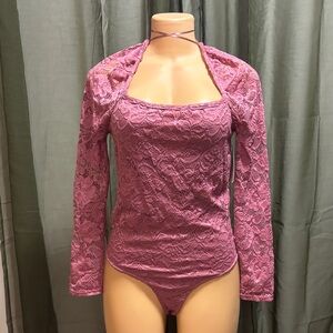 Pink Lace Long Sleeve Bodysuit